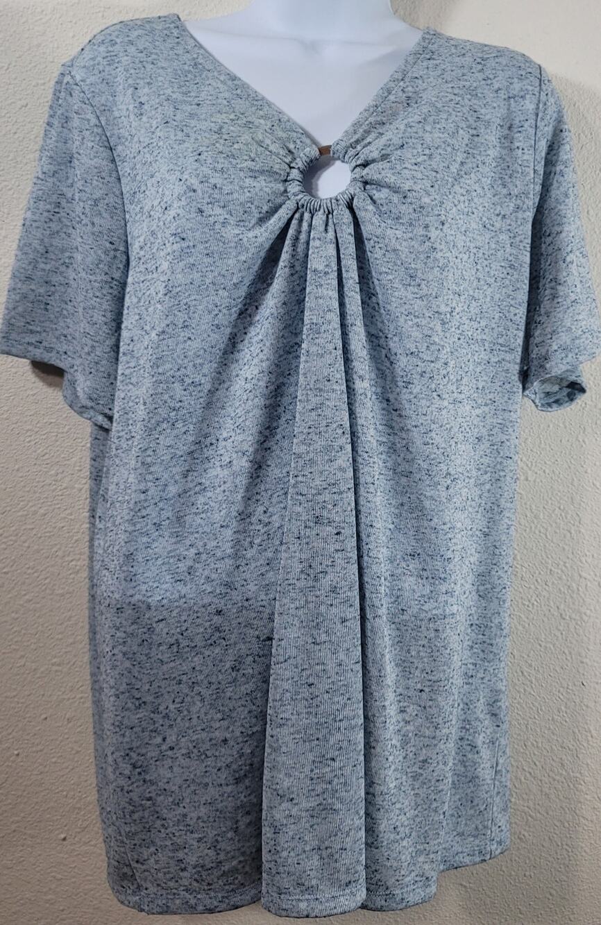 Lane Bryant Blue Marled V Neck Top 18 20 Lightweight Short Sleeves Stretchy Soft